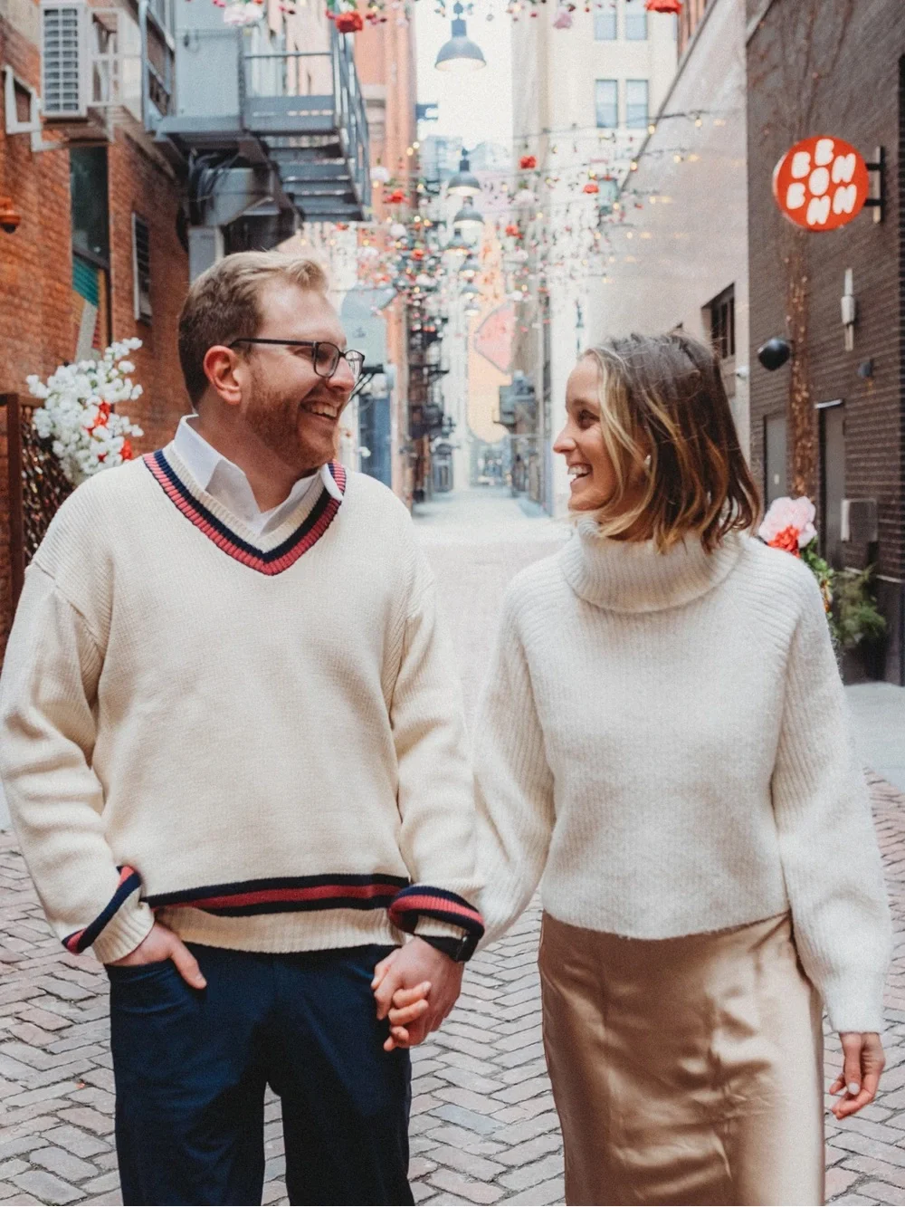 Castaway Cream V-Neck Sweater with Navy and Red Stripe Trim